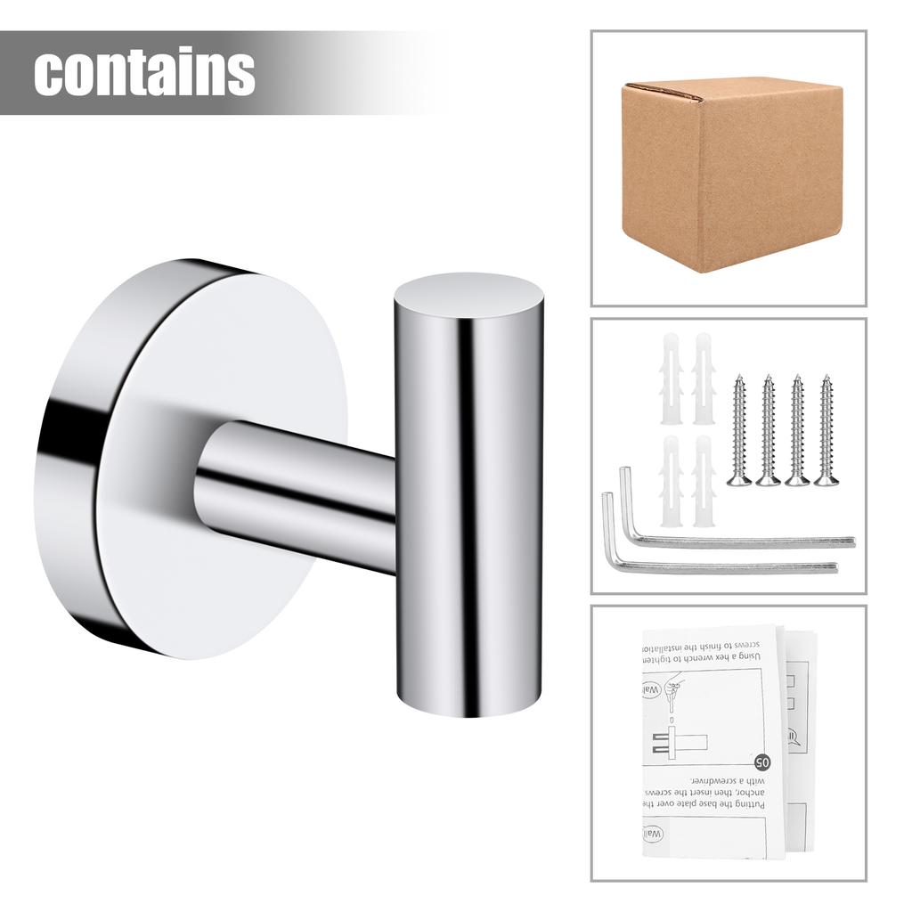 2Pcs Polished Bathroom Towel Hooks Stainless Steel Coat Robe Hook Wall Hanger with Screws Towel Rack Hang Hook for Kitchen Hotel