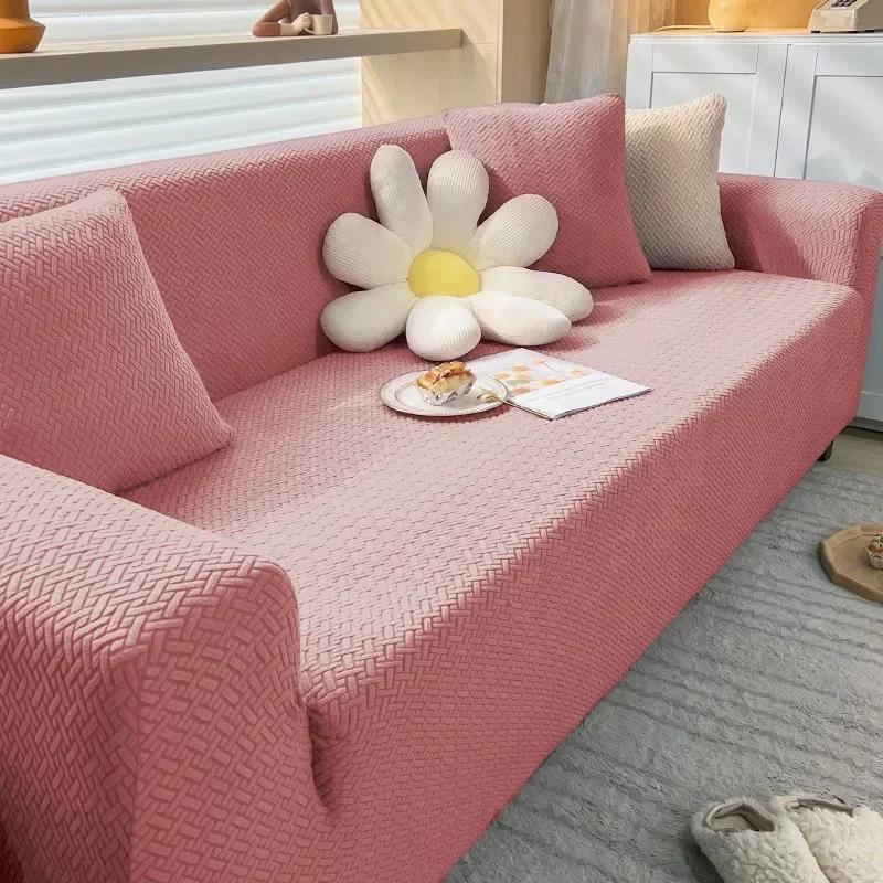 

1PC Jacquard Elastic Sofa Cover Luxury Adjustable Elastic Couch Cover for Living Room Sofa Seat Covers 1/2/3/4 Seat L Shaped 1 Seater (90-140cm) розовый