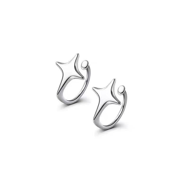 Four-Pointed Star Cross Ear Clips: Elegant, No-Pierce Earrings with Niche Design