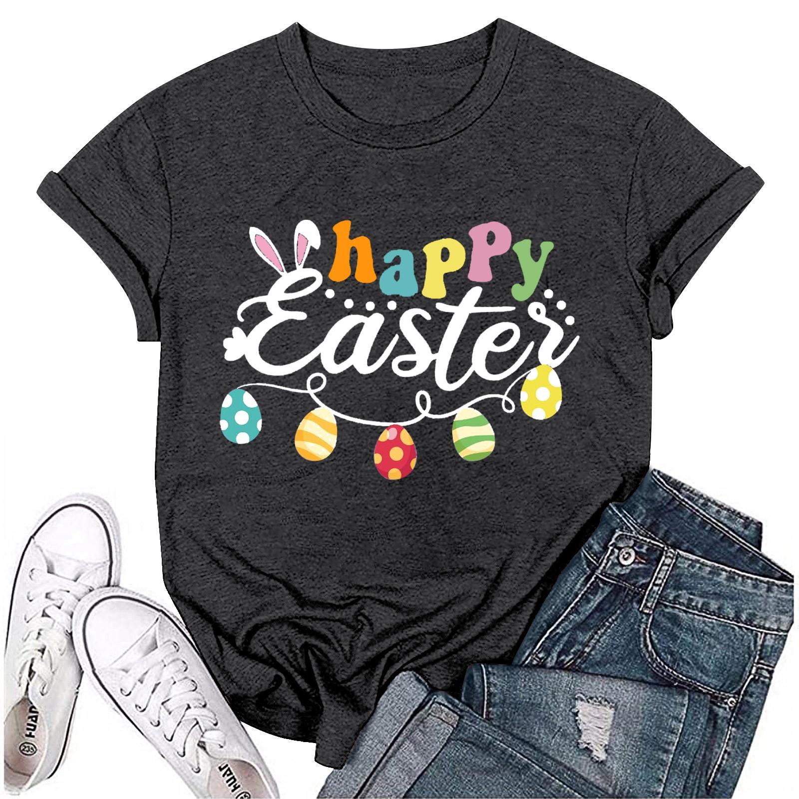 

Женская модная пасхальная принтованная повседневная плиссированная круглая футболка с коротким рукавом XXL чёрный