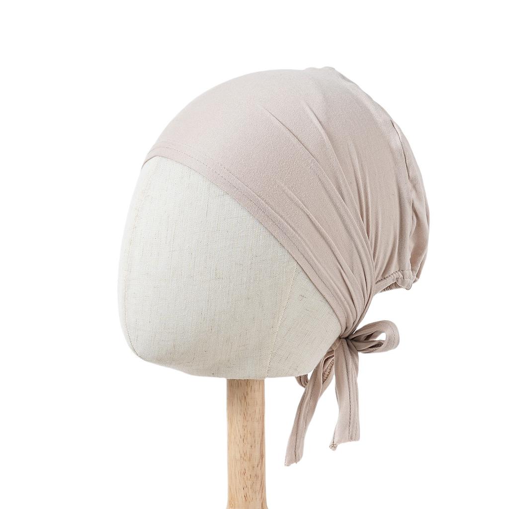 Berretto Sottoscarf Interno con Laccetti in Jersey di Modal di Alta Qualità per Donne Musulmane, Colore Unito, Sottoscarf, Turban Elasticizzato Islamico, Copricapo