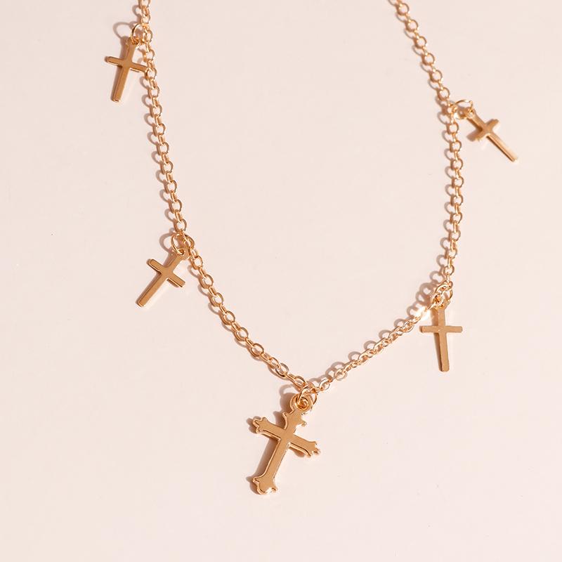 Unique Cross Pendants Necklaces for Women Gold Silver Color Cross Tassel Chain Choker Necklace Fashion Jewelry Accessories