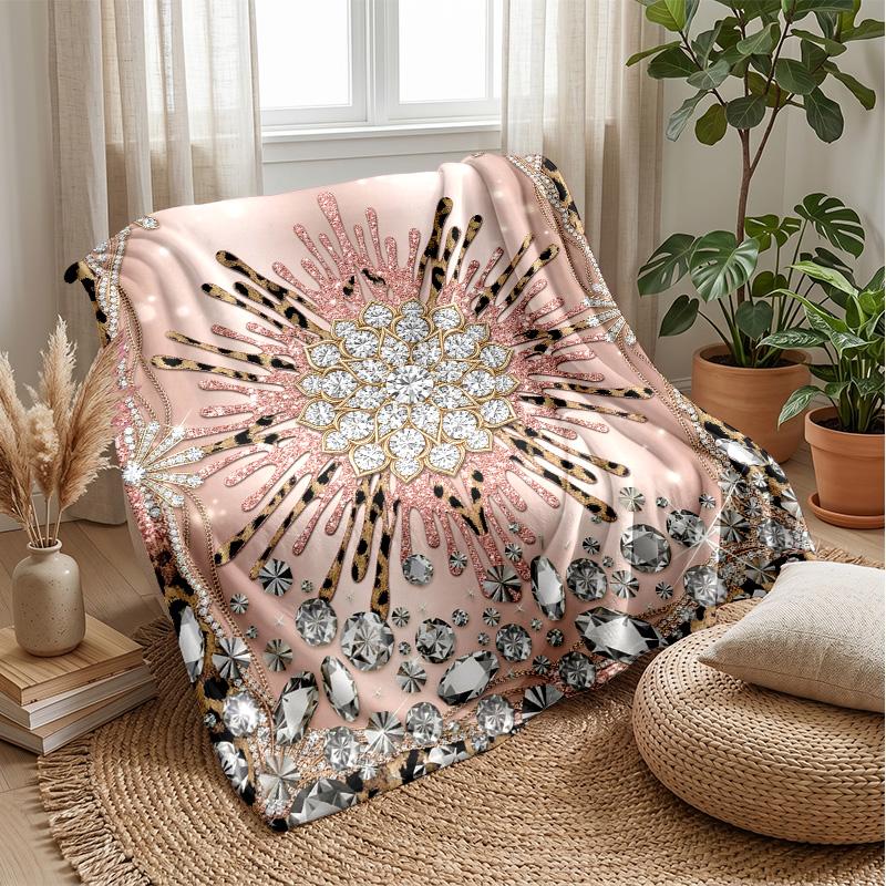 Glamorous Leopard Diamonds 1 Theme blanket Lightweight Warm Flannel Blanket Decorative Throw Blanket for Home Decoration