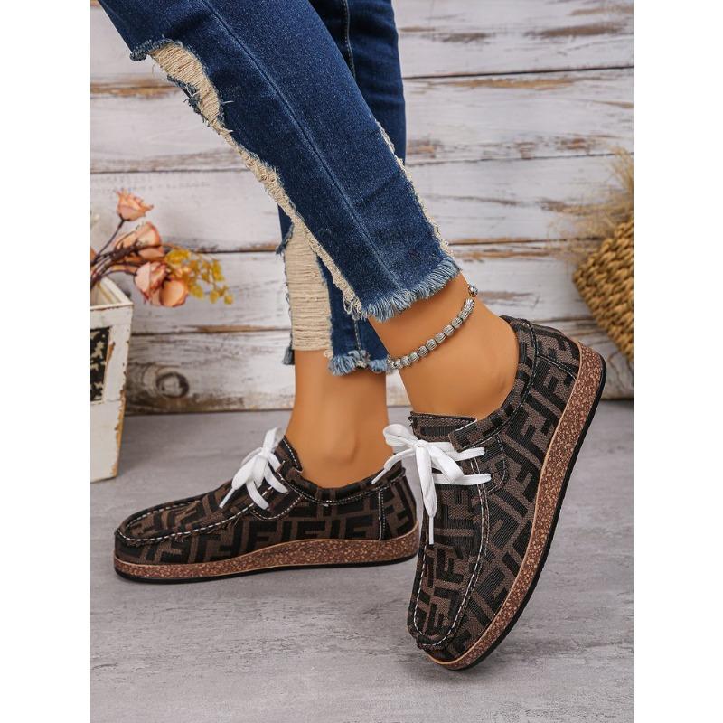 Plus Size Ethnic Style Lace-up Shoes Women's Low-top Letter Colorful Graffiti Canvas Flat Shoes