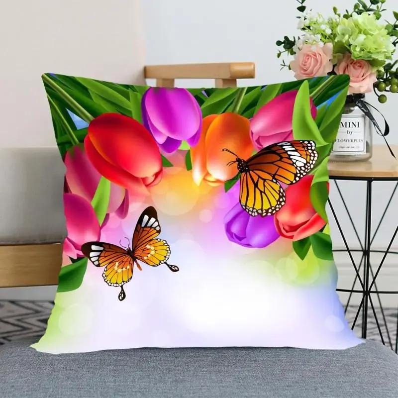 "Floral Tulip Pillowcase, Soft Cotton - Vibrant Flower Design for Spring Decor, Comfortable and Stylish, Perfect Gift for Home"