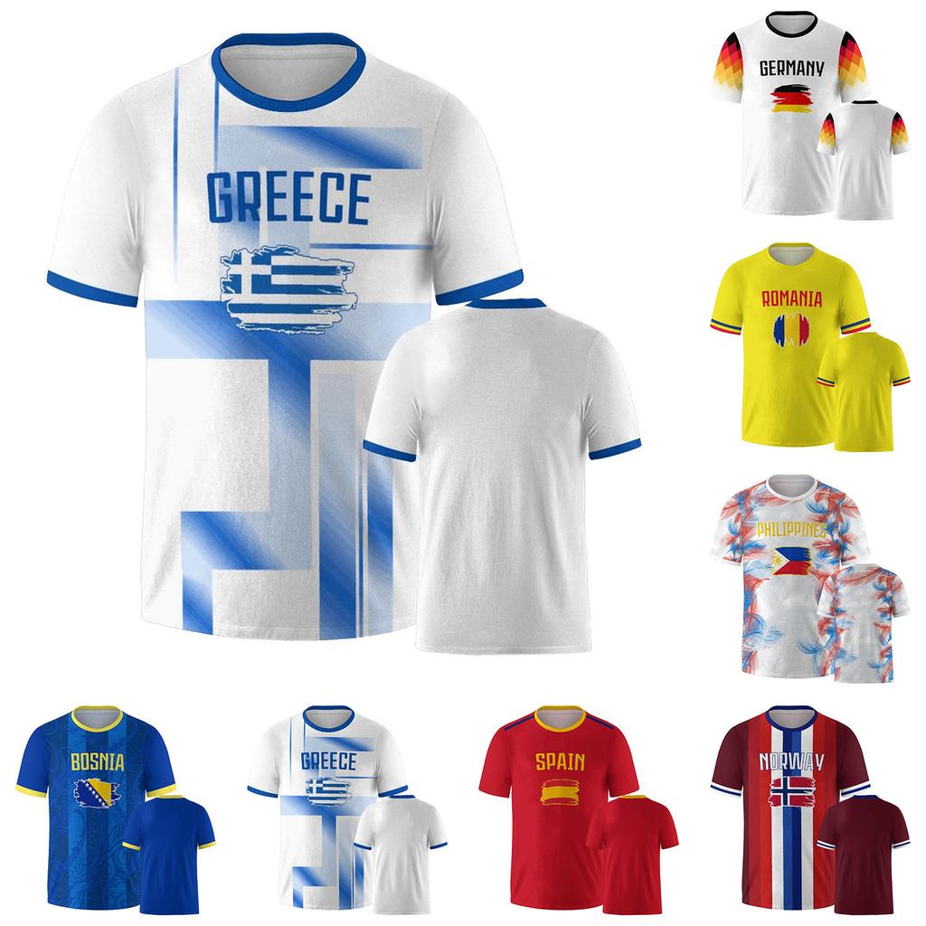 Męski Damski Casualowy T-shirt z Krótkim Rękawem z Nadrukiem Drużyny Narodowej Wygodny Lekki Oddychający Letni Top na Aktywności na Świeżym Powietrzu