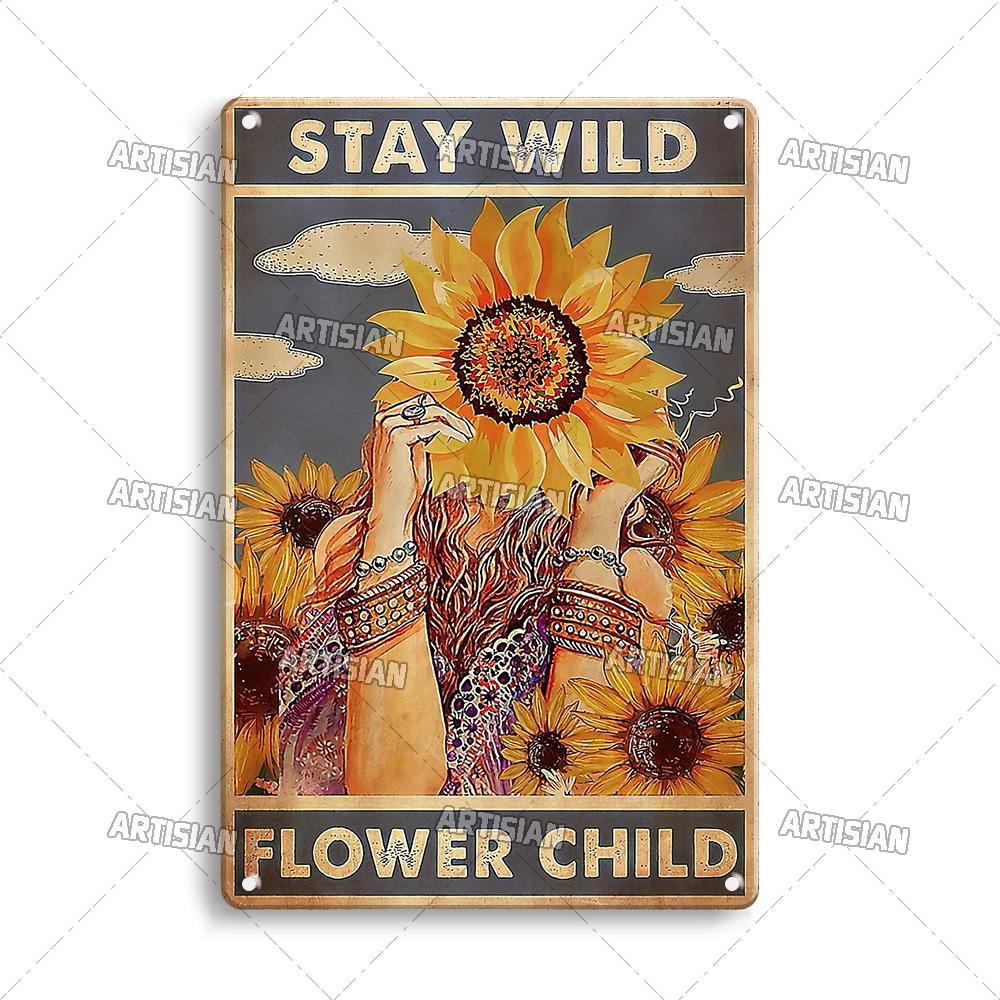 Artisian Gypsy Metal Plate Hippie Tin Plaque GIRL SUNFLOWER Decorative Sign Wall Decor Garage Bar Pub Club Hotel Kitchen Home