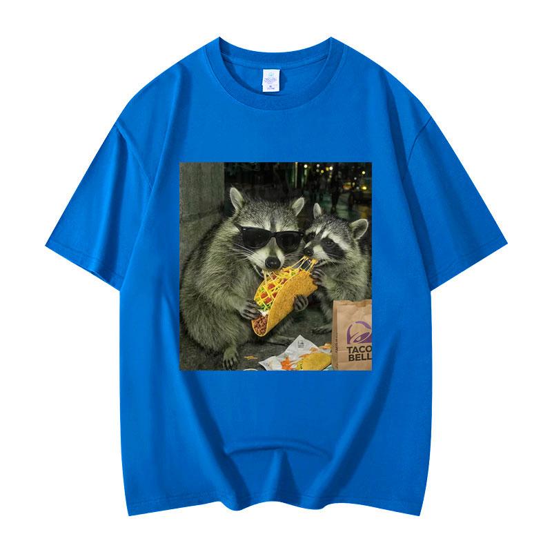 Raccoon Eating Tacos Funny Meme Tshirt High Quality Fashion Oversized T Shirts Men Women Casual Cotton Short Sleeve Tshirts