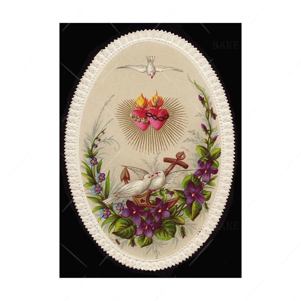 Vintage Sacred Heart of Jesus Art Prints Poster Abstract Religion Canvas Painting Retro Wall Picture Home Decoration No Frame