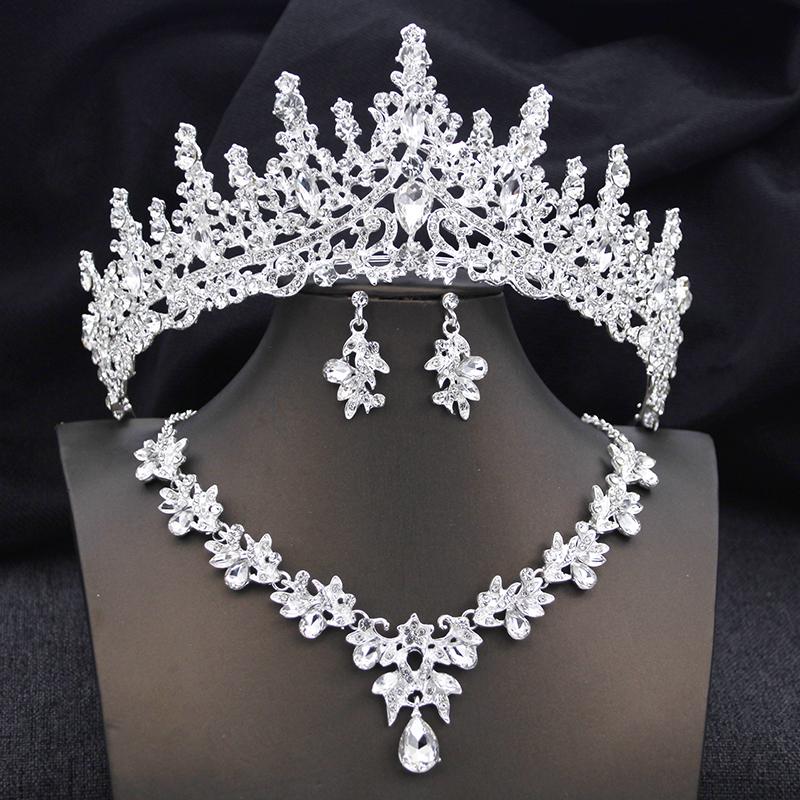 Elegant Bridal Jewelry Sets Princess 3 Pcs Tiaras and Necklace Earrings for Party Prom Birthday Wedding Hair Accessories