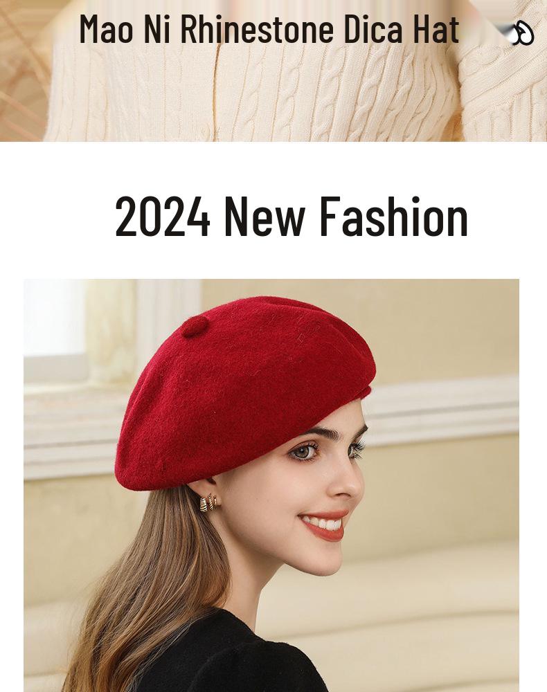 Japanese Retro Woolen Beret - Autumn/Winter Fashionable, Versatile, Face-Slimming Hat for Women
