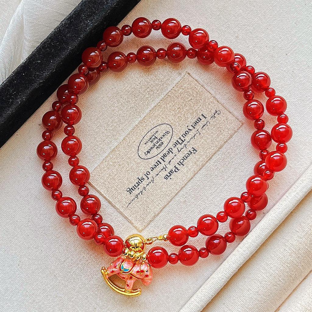 Retro Hochwertige Natürliche Chalcedon-Achat-Anhänger-Halskette