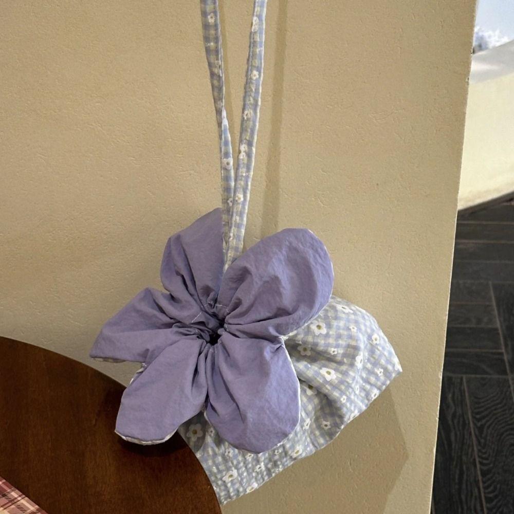 Plaid Flower Drawstring Bag Cute Ins Shoulder Bag Casual Small Crossbody Bag  Vacation