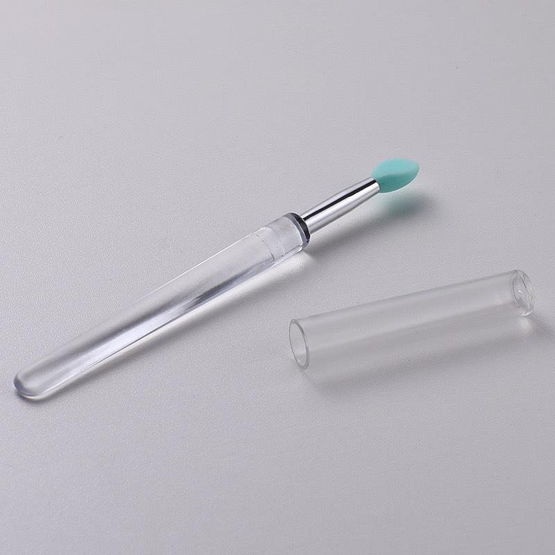 1pcs Flat Silicone Applicator Sticks Reusable Lip Brush With Cover For Dust Prevention Silicone Nail Powder Applying Tools