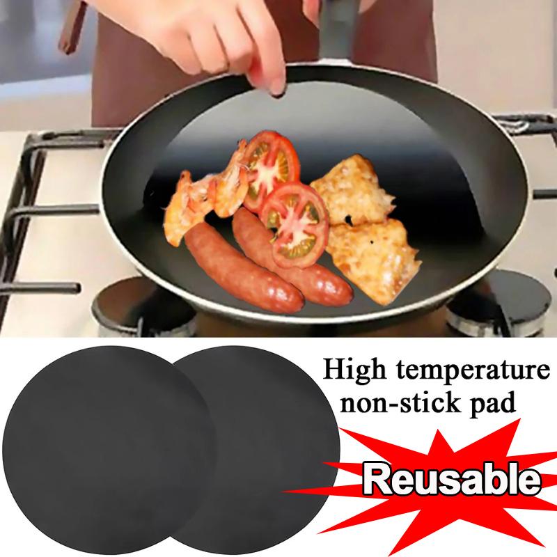 2Pcs Reuseable Non-stick Pan Fry Liner Sheet Cooking Oil Sheet Pad Teflon-coated Fiberglass Cloth Kitchen Tool Frying Pan Pad