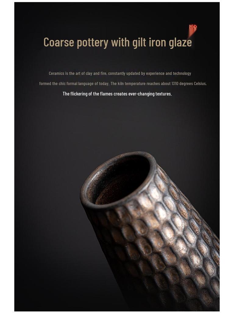 Gilt Zen Retro Pottery Vase for Dried Flower Arrangements - Small Ceramic Ornament