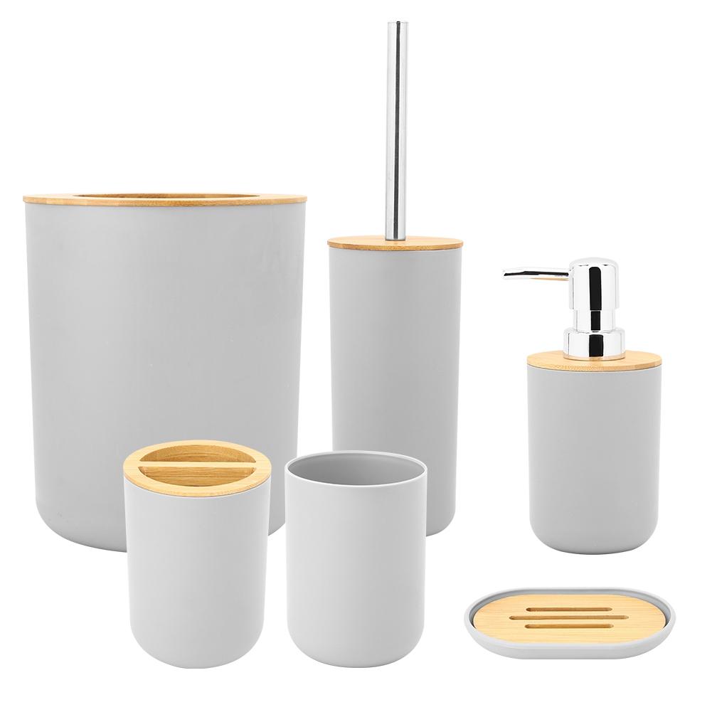 ZK20 6Pcs/Set Household Bathroom Soap Box Toothbrush Holder Rinse Cup Lotion Bottle Accessories Kit