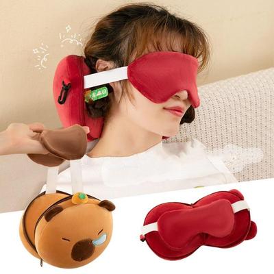 New 2 In 1 Neck Pillow Velvet U-shaped Napping Sleeping Pillow Multifunctional Travel Eye Cover Office Portable Sleeping Mask