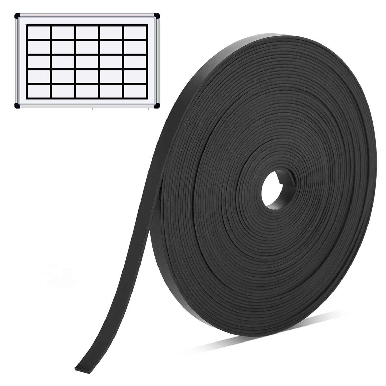 Черная Магнитная Лента Рулон Тонкие Полоски, 1/4 дюйма x 25 футов Магнитная Белая Доска Графическая Декоративная Лента Разметочная Линия для Классной Комнаты Офиса Холодильника Досок