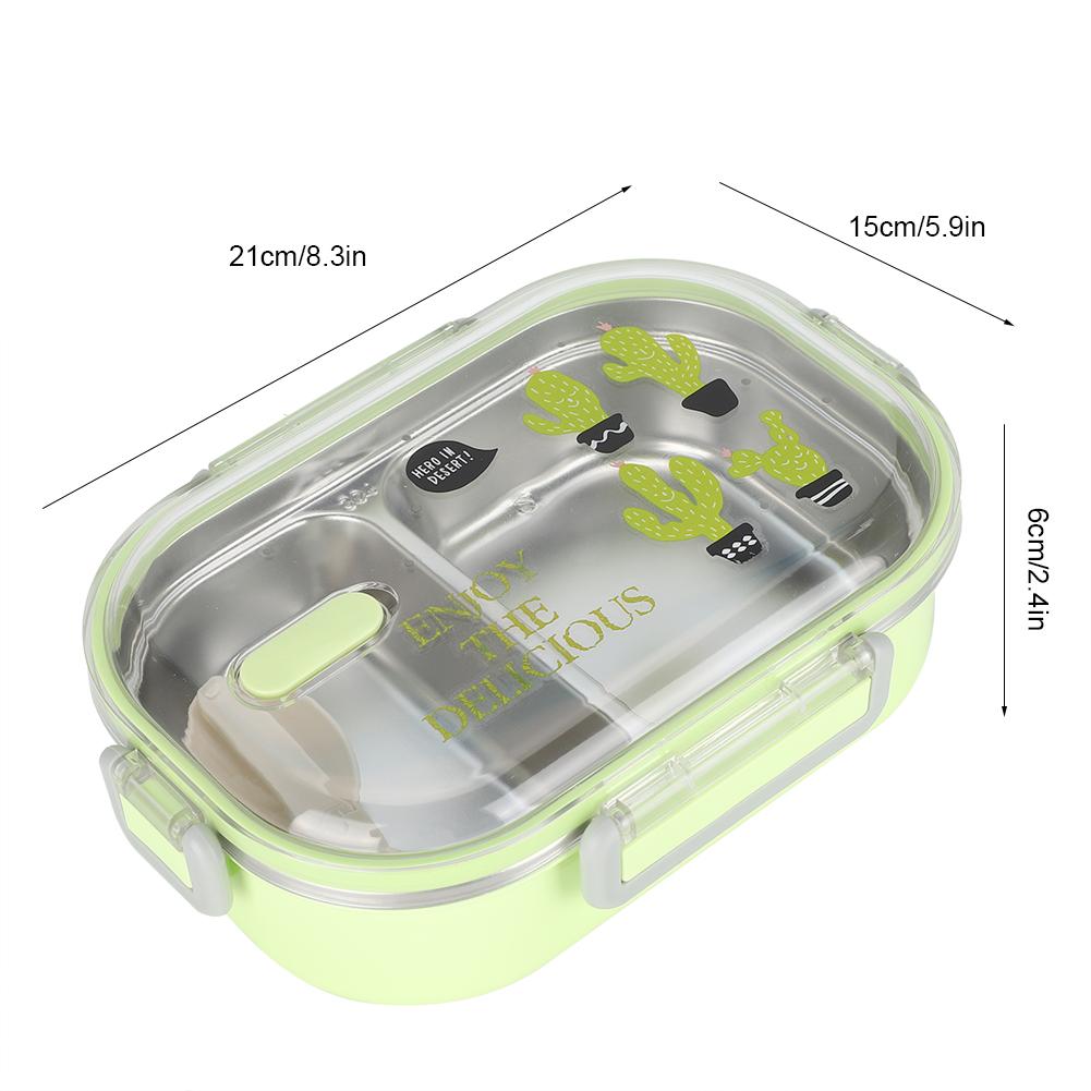 Portable 304 Stainless Steel 650ML Bento Box Leakproof Food Container for Students KidsGreen
