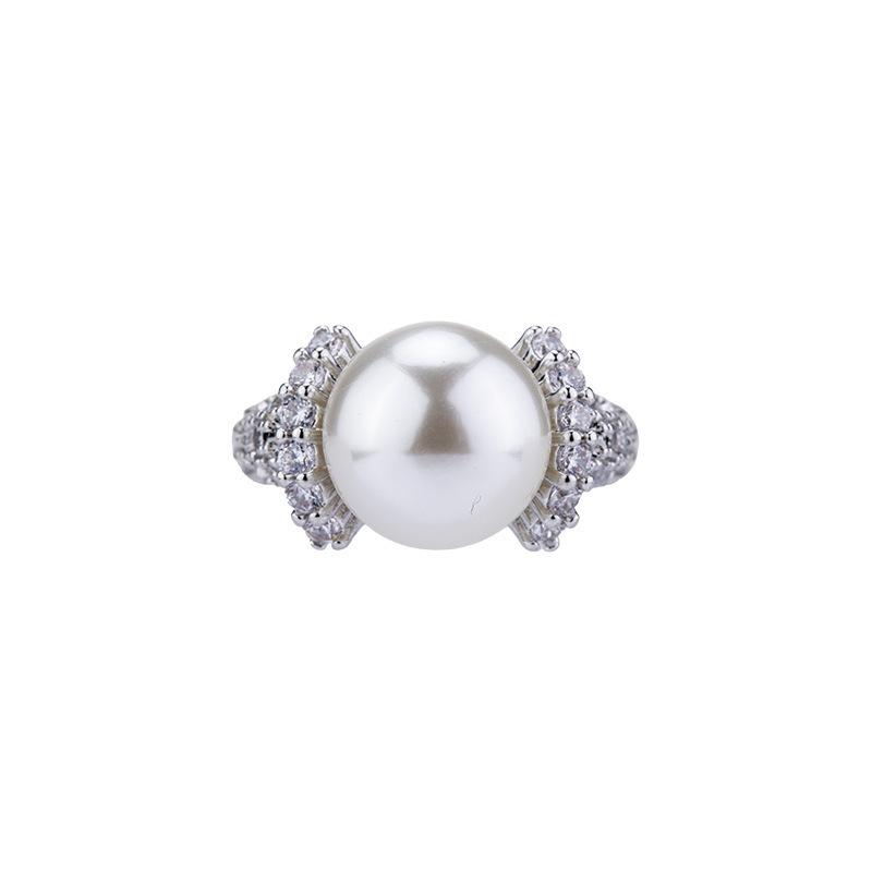 Light Luxury French Retro Natural Pearl Ring, Women'S High-End Sense Of Luxury Temperament Diamond-Set Design Ring