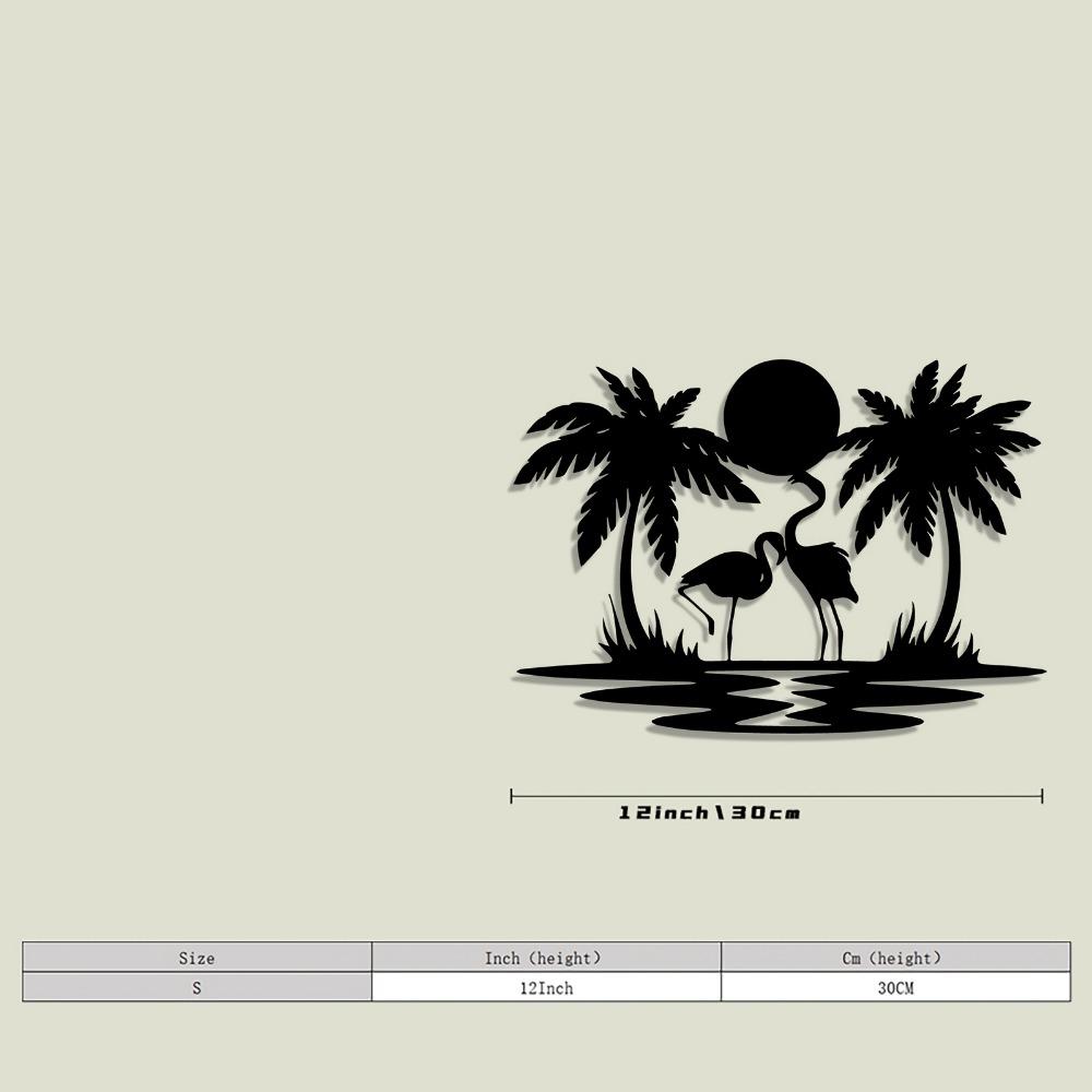 Flamingo Palm Tree Metal Wall Art Modern Tropical Sunset Sign Mural Home Room Patio Yard Indoor Outdoor Decor Gift Boho Farmhouse Hanging Ornament