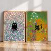 Vintage Klimt Inspired Black Cat Colorful Field of Flowers Illustration Poster Canvas Wall Art Pictures Home Decor