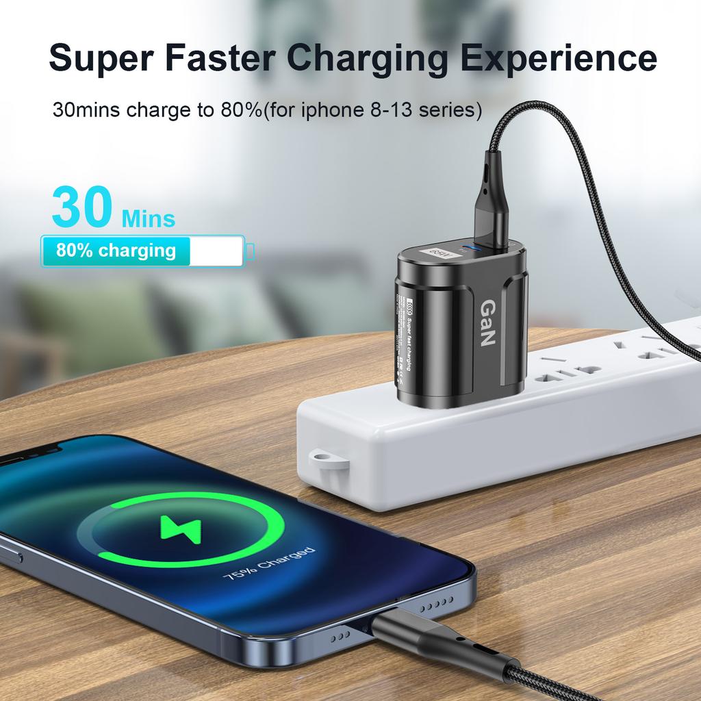 65W GaN USB Charger AU EU US UK Plug Fast Charging Tablet Laptop USB C Quick Charge QC 3.0 Mobile Phone Charger Travel