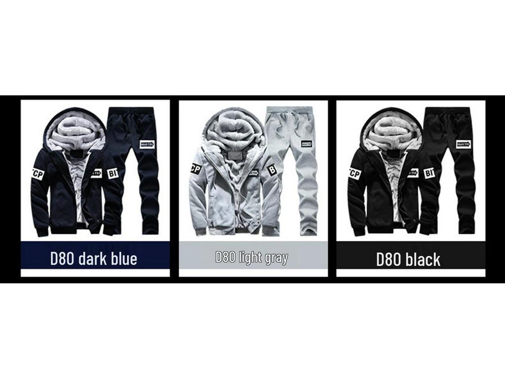 Męski dwuczęściowy zestaw bluzy z kapturem i spodni z podszewką z polaru – Styl koreański, ciepły na jesień i zimę