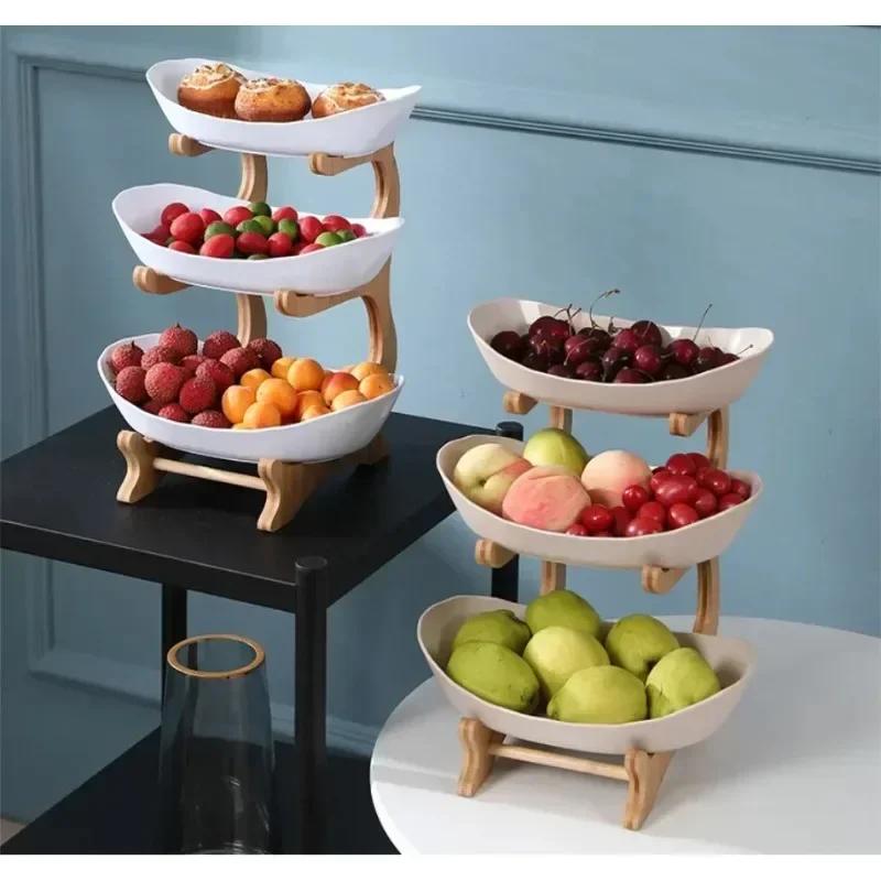 Table Plates For Serving Plates Dinnerware Wooden Partitioned Dish Snack Candy Cake Stand Bowl Food Fruit Plates Set Tableware