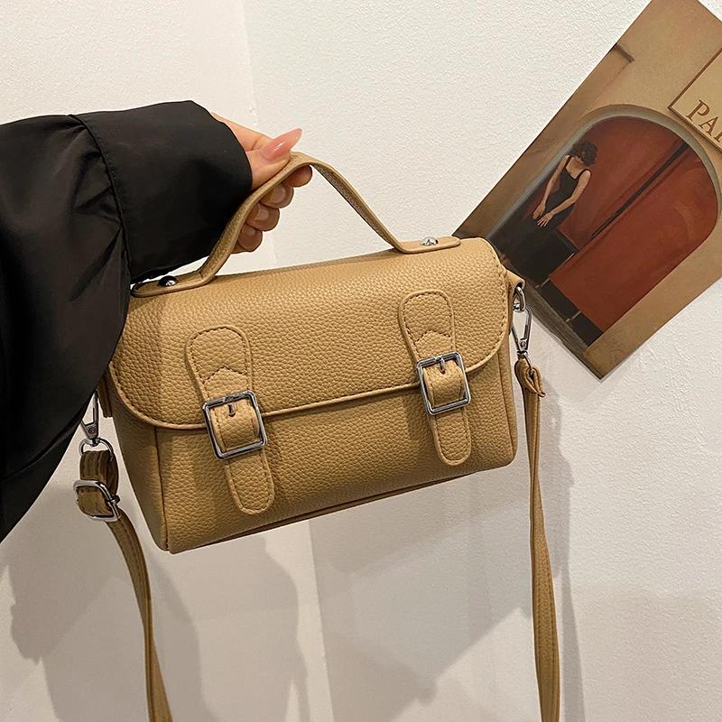 New Pu Leather Buckle Bag for Women Simple Large Capacity Women's Handbag Solid Square Shoulder Crossbody Bags