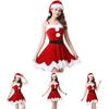 Red Velvet Women Christmas Costume With Soft Touch Santa Claus Dress And Hat