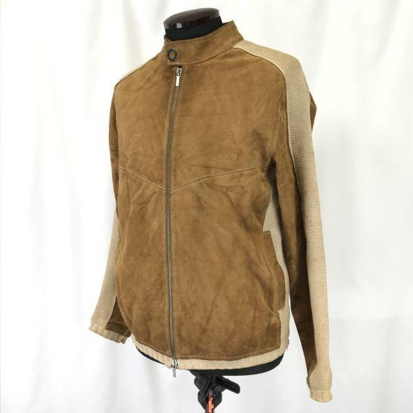 VERSACE CLASSIC Suede Leather Knit Single Riders Jacket Men M Camel(USED)