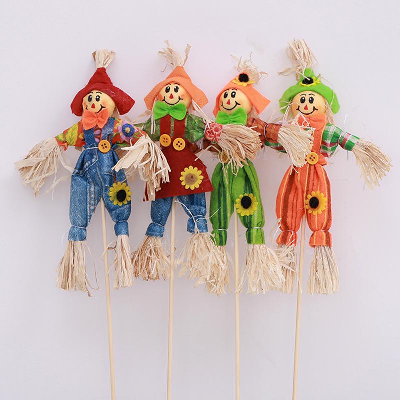 Halloween Pumpkin Ornament with Pastoral Scarecrow, 30cm - Festive Bouquet Decoration