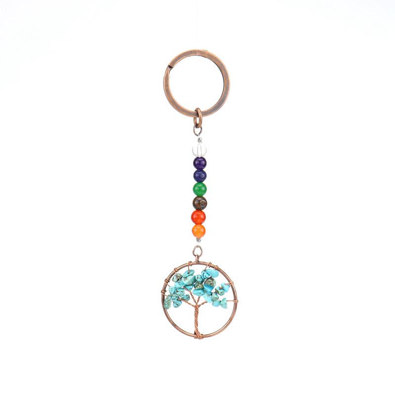Temu Natural Crystal Colorful Stone Tree Of Life Keychain Bag Pendant Pendant Chakra Keychain K01