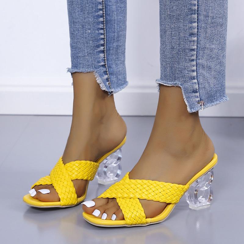 Crystal and high-heeled slippers women's cross-woven strap women's sandals womenslip