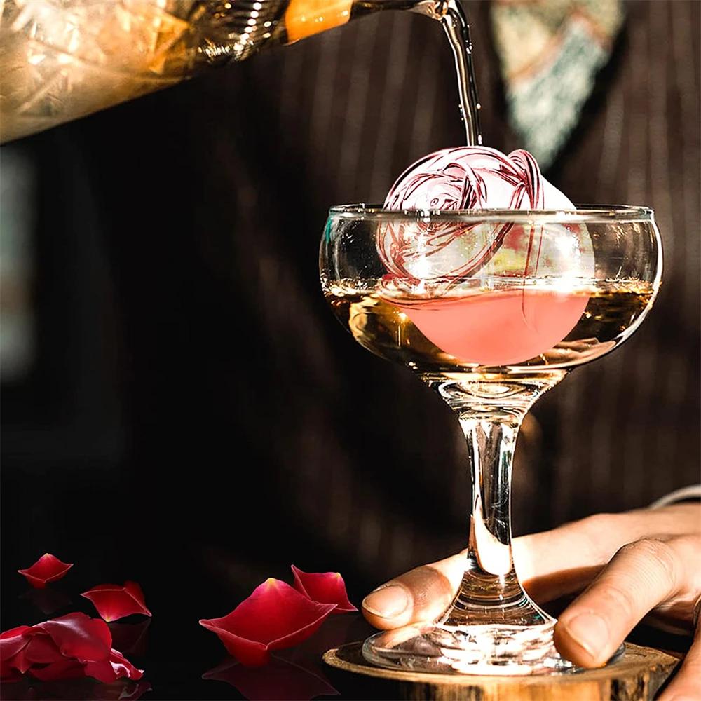 3D Große Eiswürfelformen 2,15 Zoll Rosen-Eisformen 4 Riesige Niedliche Blumenform Eis-Silikonform Für Cocktails Saft Whiskey Gefrierschrank
