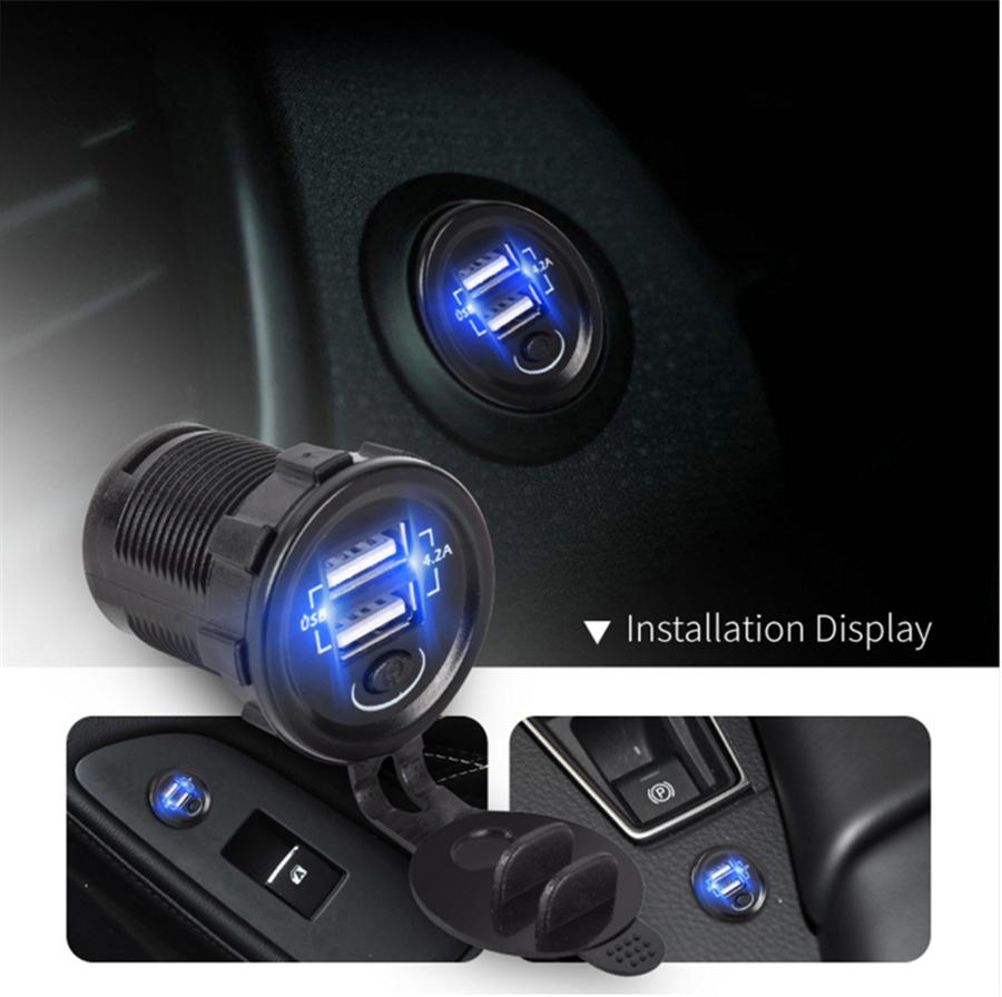 Dual Port USB Car Charger 12-24V 5V 2.1+2.1A Independent On/Off