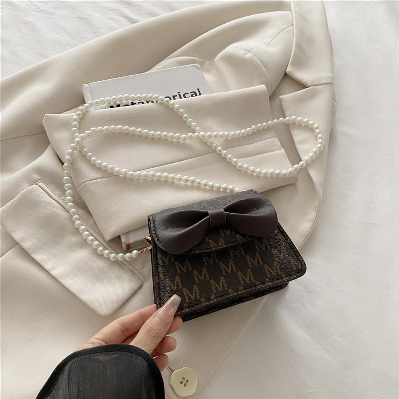 Solid Color Xiaoxiangfeng Children's Pearl Handbag Baby Cute Bow Chain Bag Diagonal Span Small Square Bag