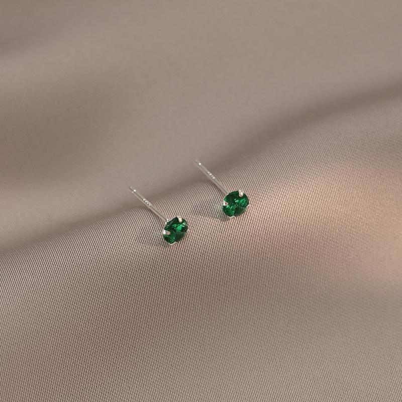 Real 925 Sterling Silver Round Zircon Stud Earrings For Women Classic Fine Jewelry Minimalist Ear Piercing Accessories