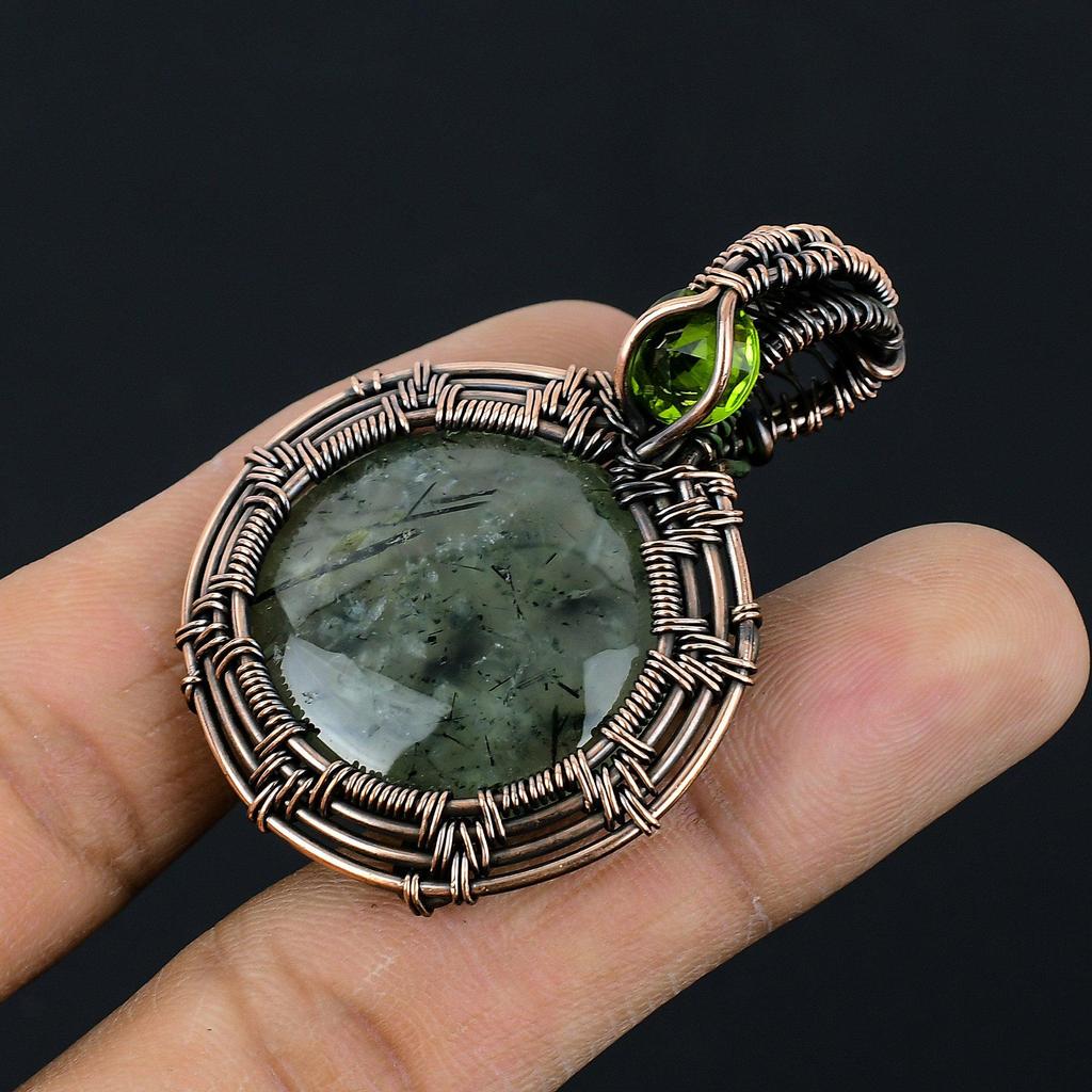 Prehnite Jewelry, 999 Copper Wire Wrapped Pendant Handmade Gemstone Jewelry, Gifts For Wife Brand New Pendant