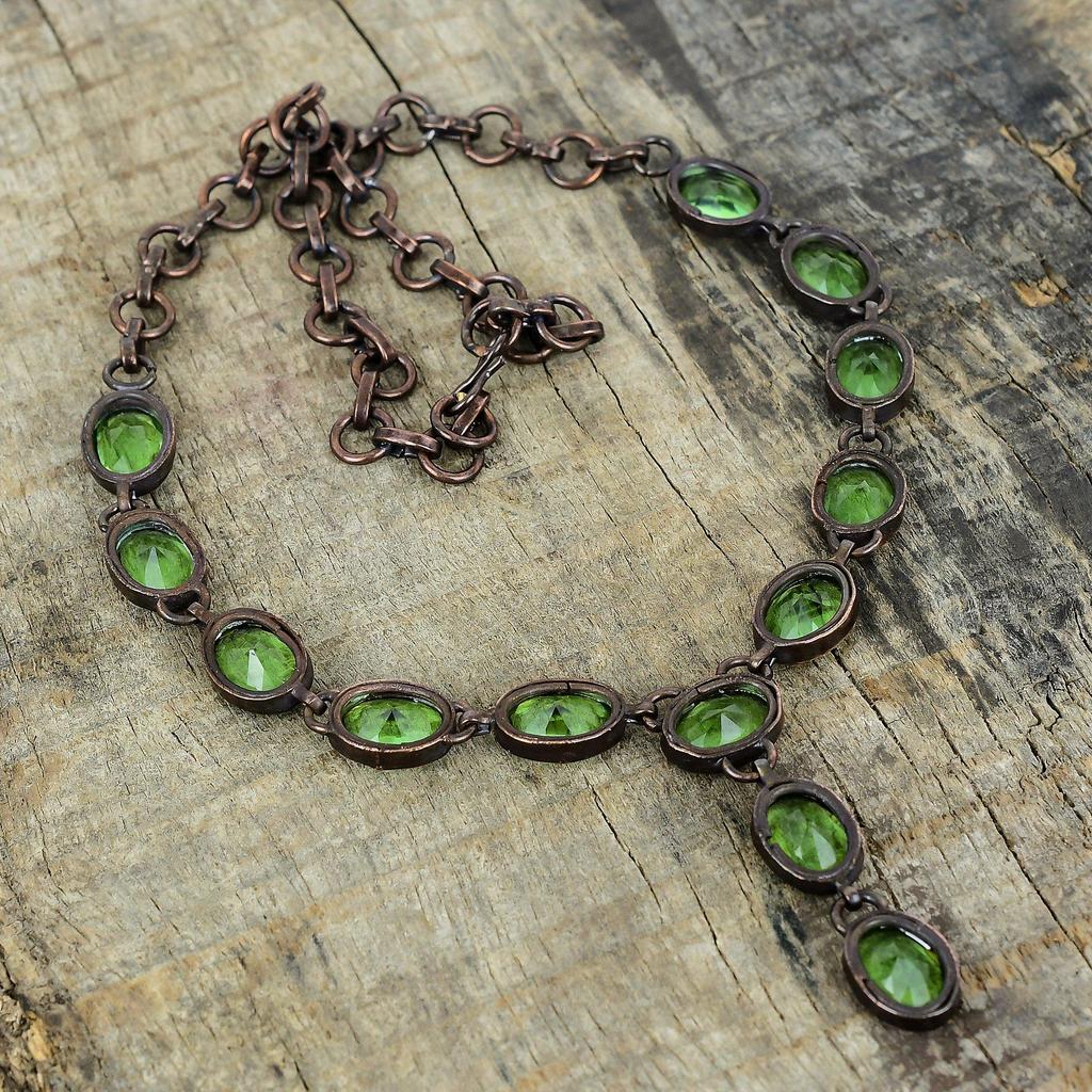 Faceted Green Amethyst Necklace Electroformed Copper Necklace Adjustable Chain Necklace Handmade Jewelry Gemstone Necklace Gifts for Mother