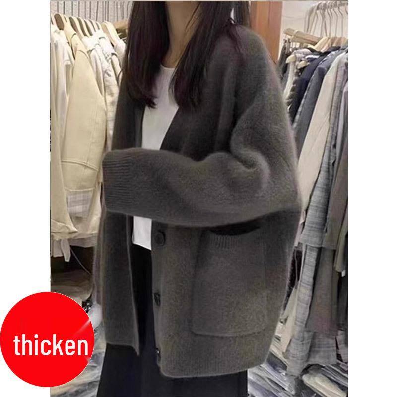 Women's Korean Style Mink Velvet Cardigan: Spring/Autumn Soft, Thick, Mid-Length, Loose Knit Sweater.