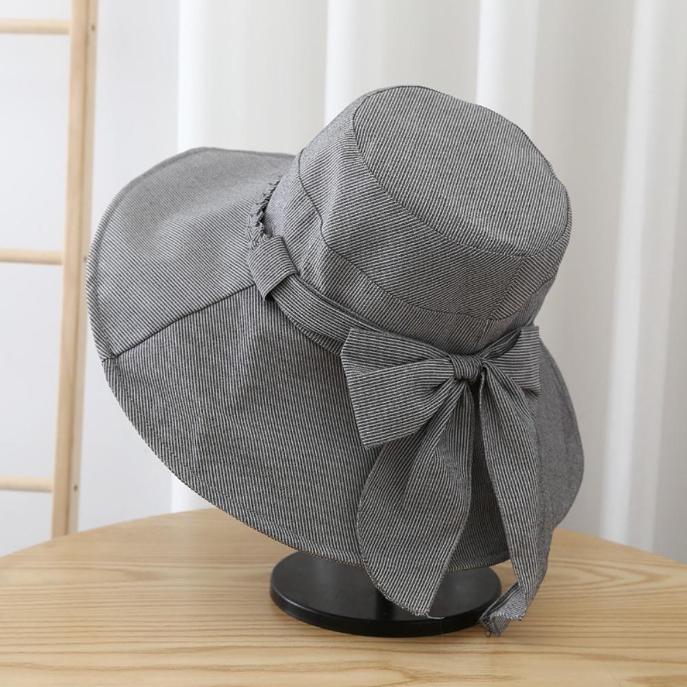 with Bowknot Bucket Hat Wide Brimmed Sunscreen Visor Cap Basin Hat Fishman Hat  Vacation