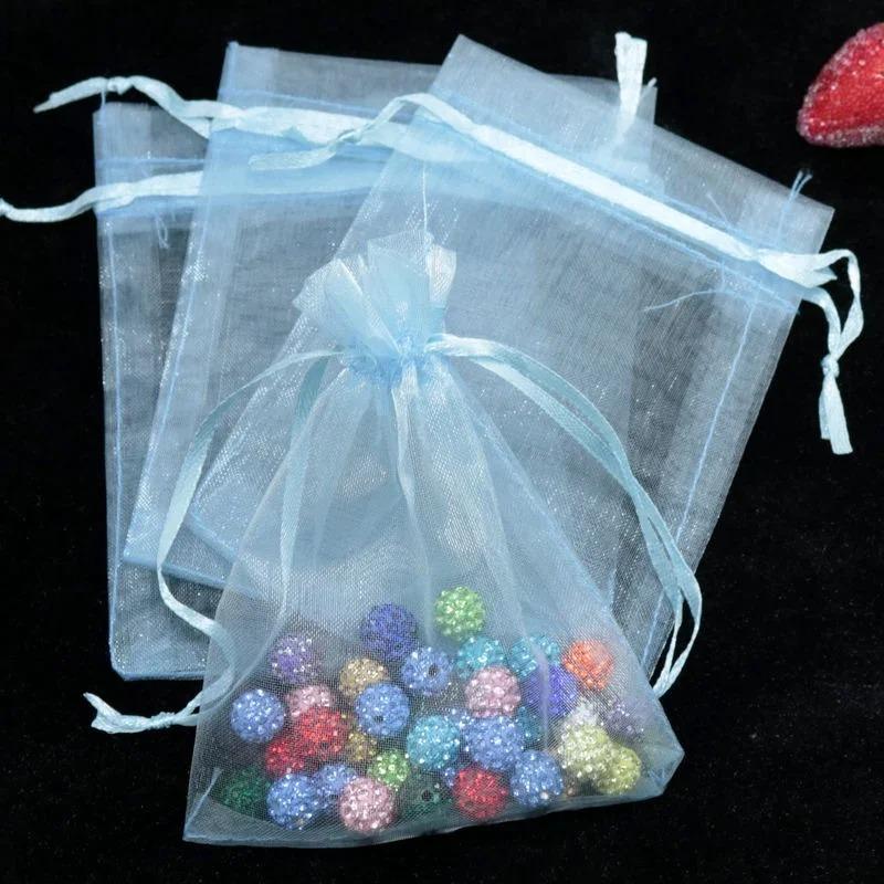 100-500pcs Multicolor Packaging Bag Organza Bags Gift Storage Wedding Drawstring Pouches for Christmas Candy Wedding Birthday