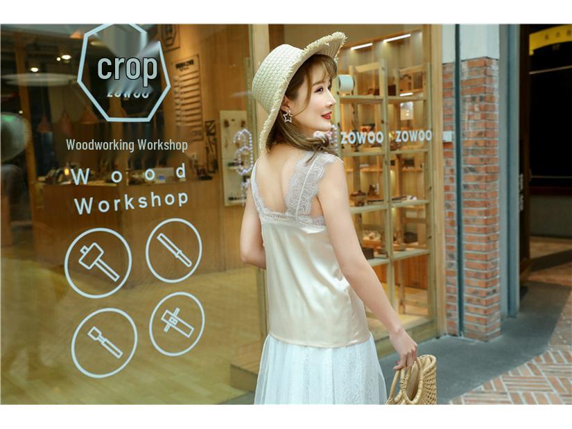 Damen V-Ausschnitt Spitzen-Patchwork Camisole mit Wimpernspitzen-Trägern