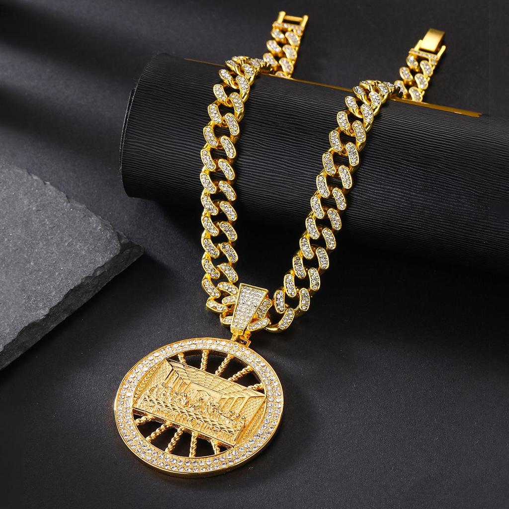 Da Vinci Rhinestone Pendant with Cuban Chain - European & American Style Hip Hop Jewelry