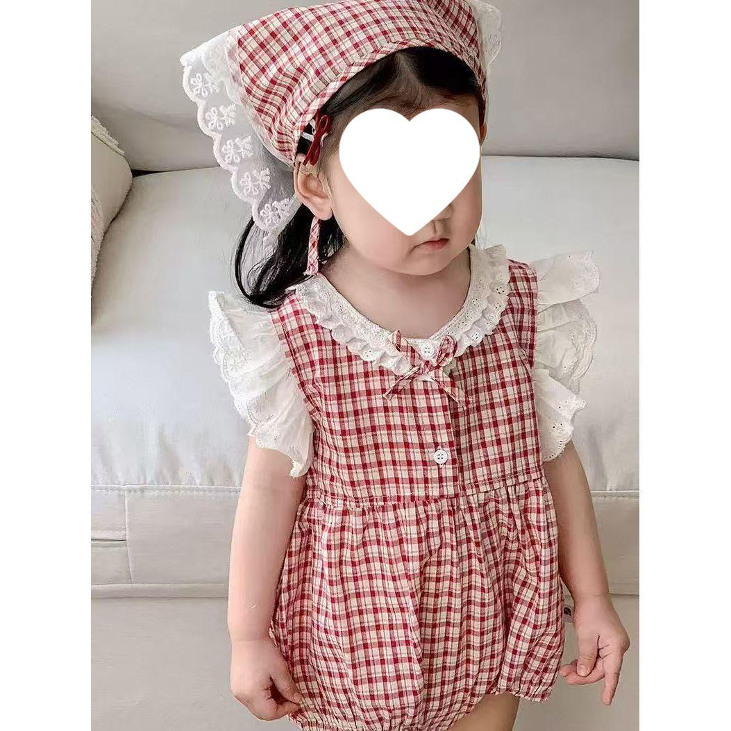 

Korean Style Summer Baby Romper Bodysuit - Newborn Girl Full Moon Crawling Outfit Size 66 красный