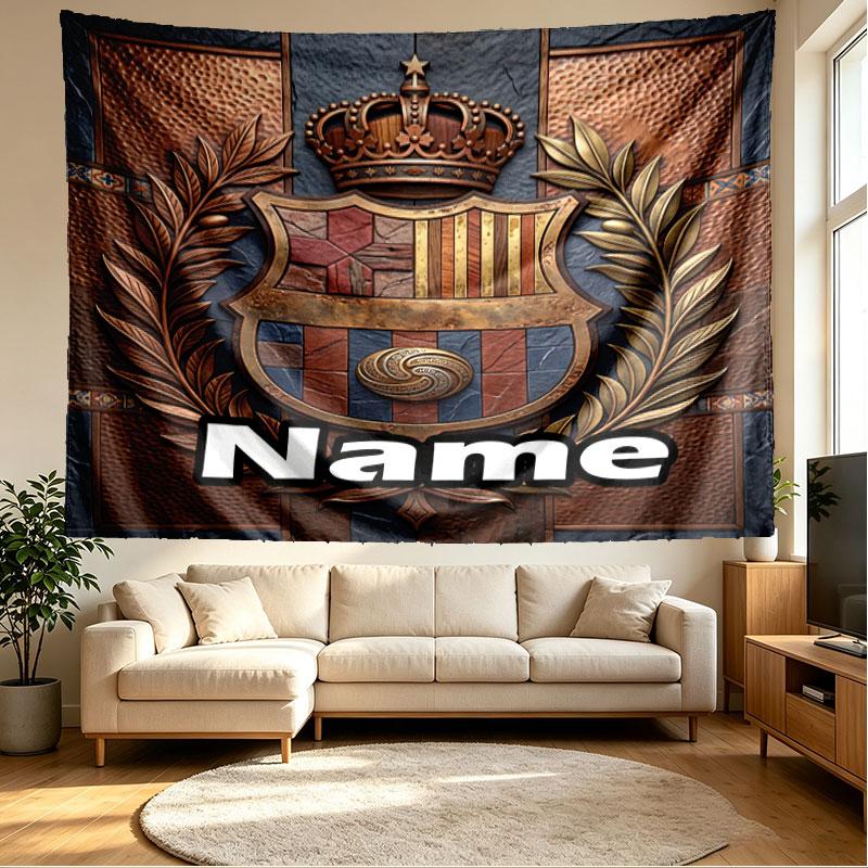 Custom Name Personalized FOOTBALL Club Barcelona Print Tapestry, Wall Art Decor, Bedroom, Dorm, Apartment, LivingRoom, Party Backdrop, Gift for Birthd