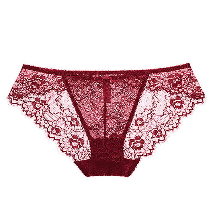 Dámské sexy krajkové průhledné kalhotky trojúhelníčkového střihu s nízkým pasem – Ultratenké, zvedající boky, design s výřezy